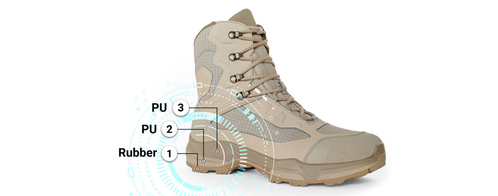 PLUS2 tecnologia per scarpe con suola in 3 densità